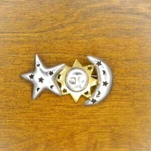 Mexico Taxco Sterling Moon and Stars Brooch Pin